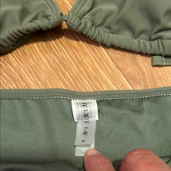 Tempt me Sage Green Triangle Bikini with Tie Straps size medium - Picture 2 of 5